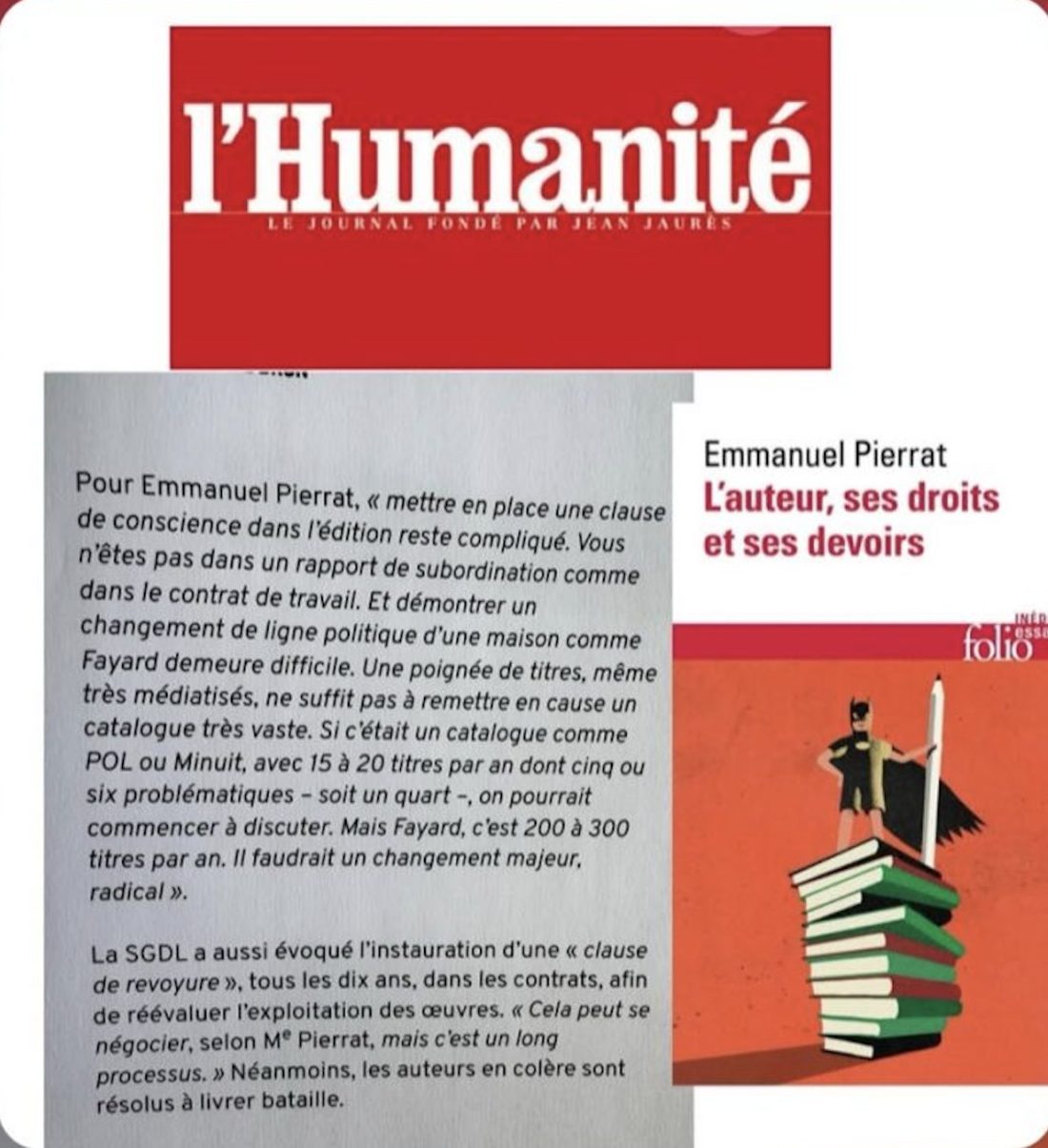 Désaccord politique entre auteur et éditeur : Emmanuel Pierrat interrogé par L’Humanité